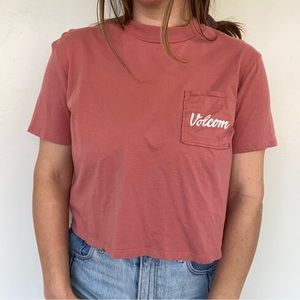 Women’s Volcom Crop Pocket Tee Size Large Coral Color